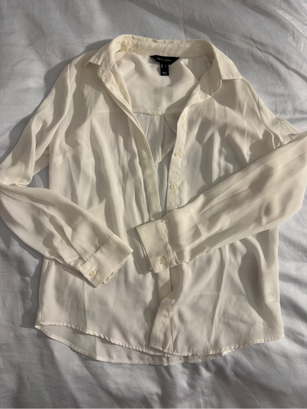 New Look White Buttoned Sheer Flowy Blouse